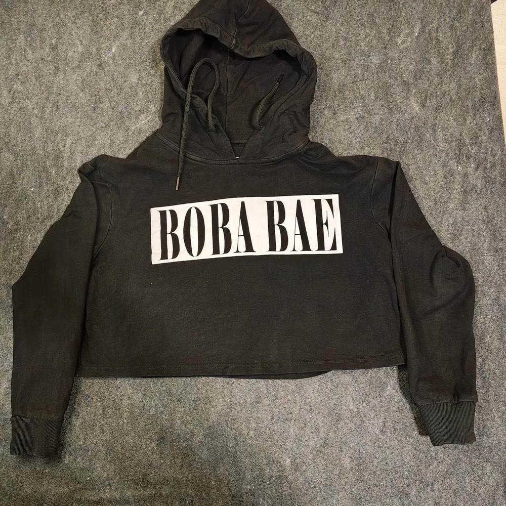 Boba Guys Boba Bae Black Cropped Hoodie Sweatshirt Womens Size S